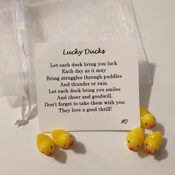 10 Lucky Ducks Favours - Each Pouch Includes 5 Good Luck Charms & Authentic Poem - Picture 2 of 2